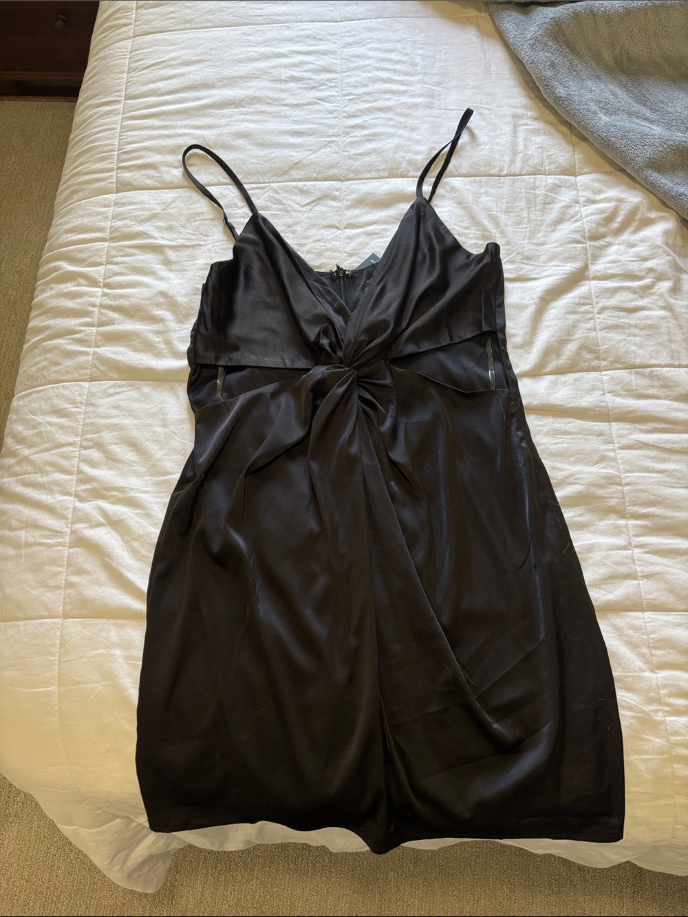 Blue Bird Black Satin Knot-Front Dress